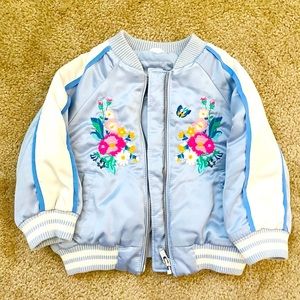 GAP Rabbit Shiny Blue Satin Bomber Jacket